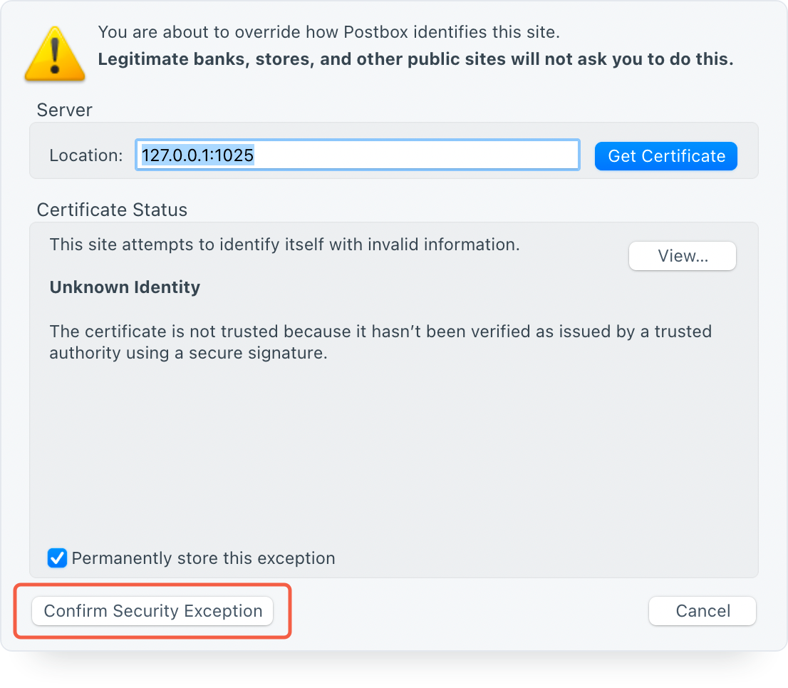 Postbox Security Exception